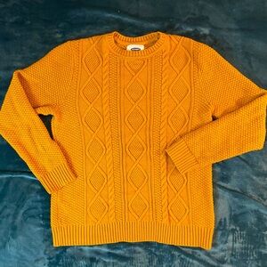 Old Navy Sweater Womens Size M Crew Neck Cable Knit Fisherman Mustard Yellow